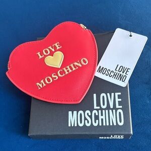 Love Moschino Red Heart Card Holder with Gold Logo